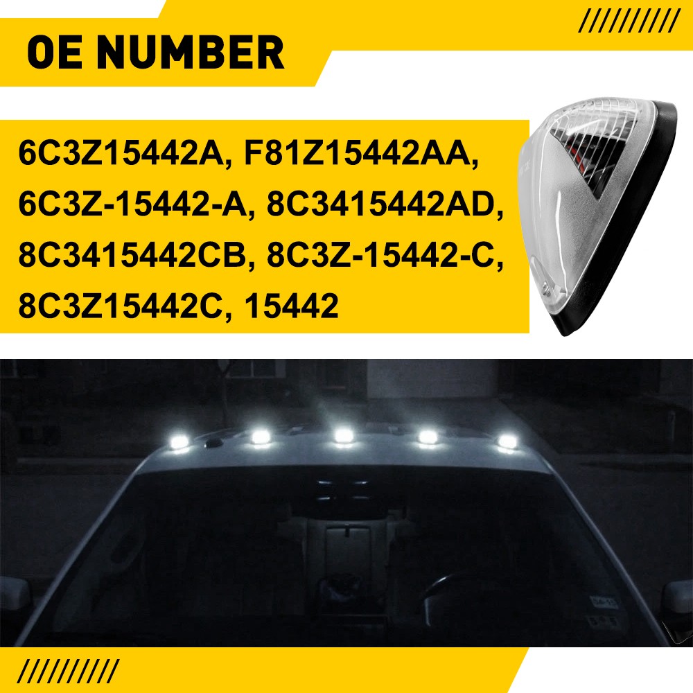 5X Clear White LED Cab Roof Marker Lights For Ford F-250 F250 Super Duty 1999-16