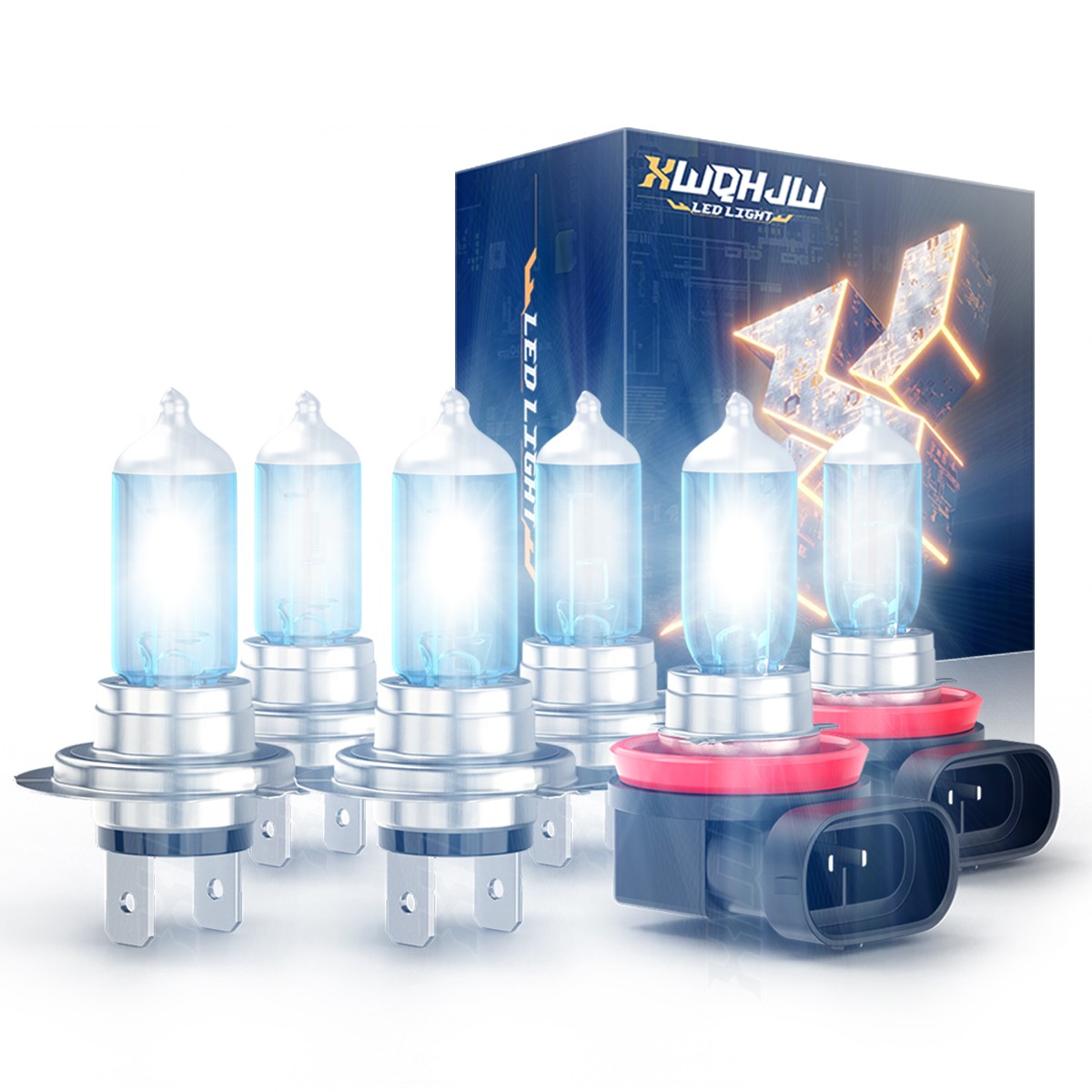 Halogen Headlight Combo H7+H7+H11 High Low Beam+Fog Light Bulbs Kit 6000K White