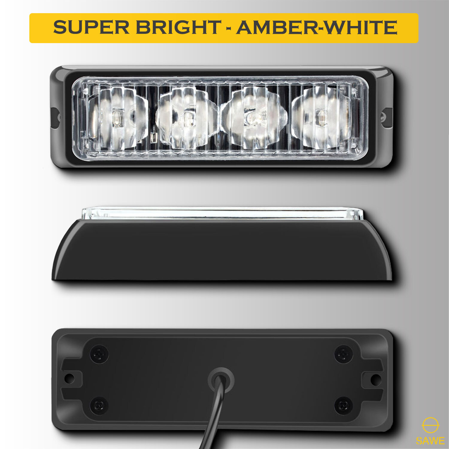 2 x Amber White 4 LED Truck Car ATV Hazard Flash Strobe Lights