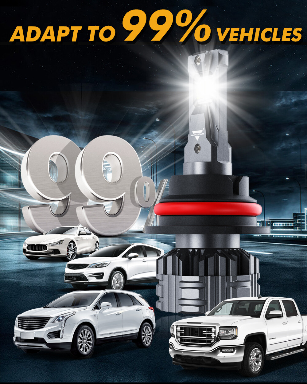 AUXBEAM 9007 HB5 LED Headlight Bulbs KIT High Low Beam 6500K White Super Bright