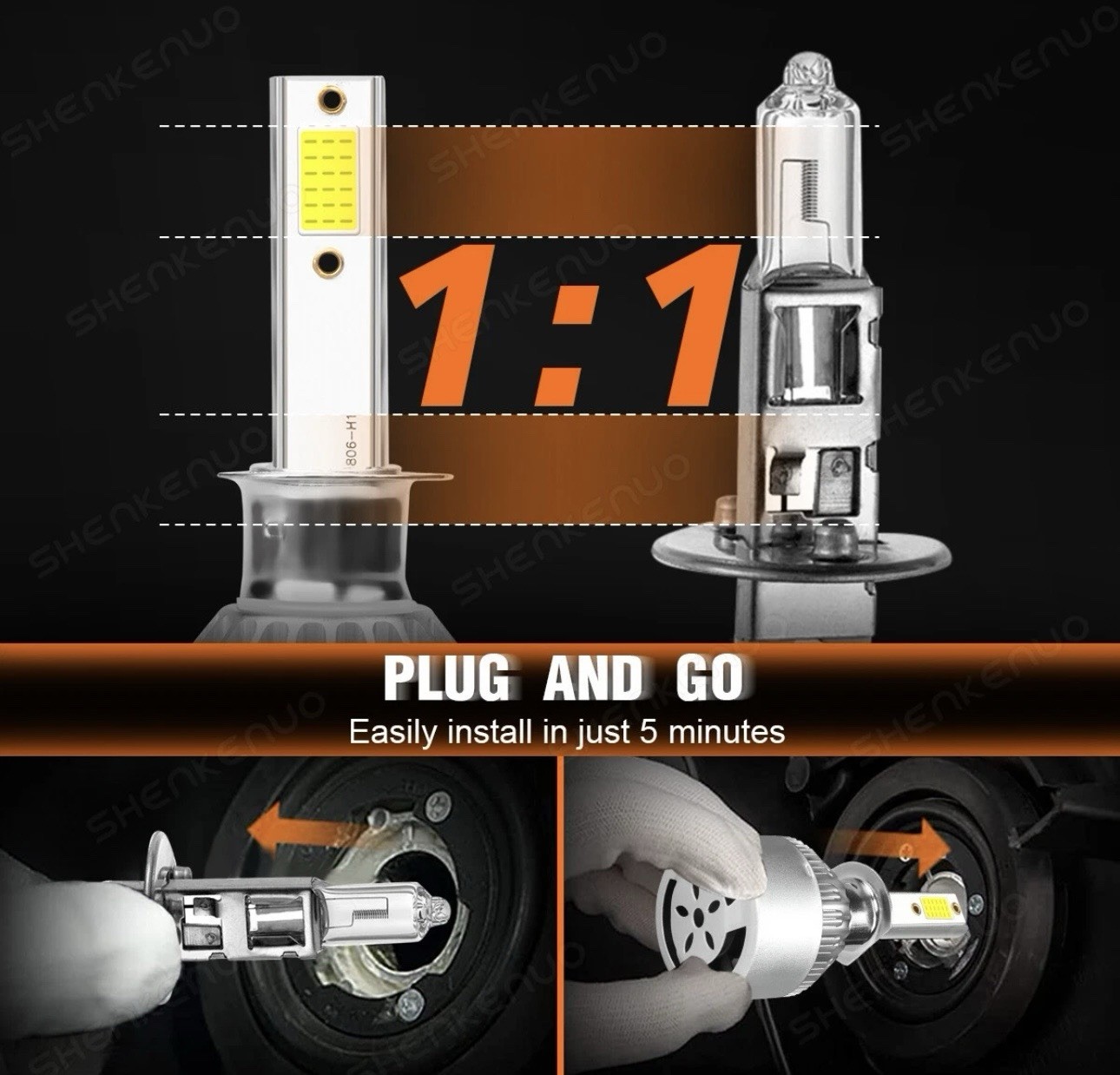 H1 H11 881 White LED Headlight High Low Beam Fog Light 6x Bulbs