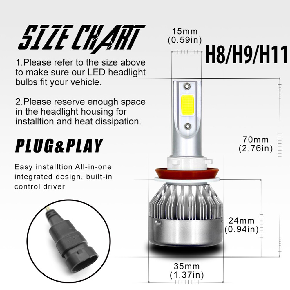 H7+H11 LED Headlight Kit Fog Lights 6000K Combo for Hyundai Santa Fe 2013-2016