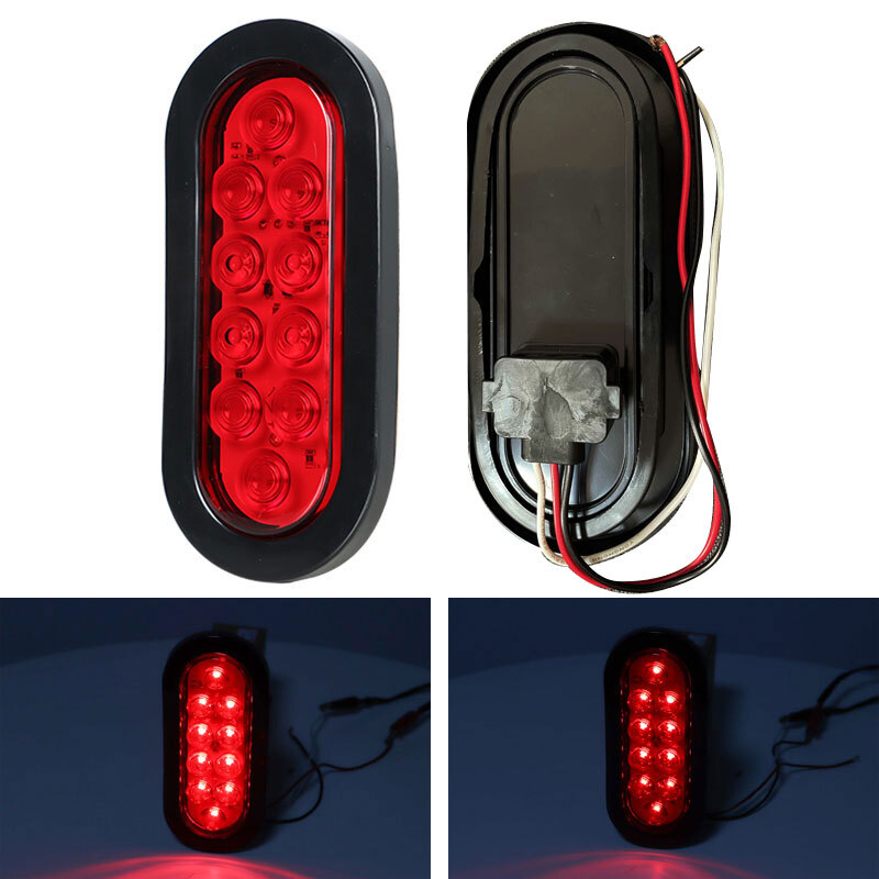 2 Red 6″ Oval Trailer Lights 10 LED Stop Turn Tail Truck Sealed Grommet Plug DOT