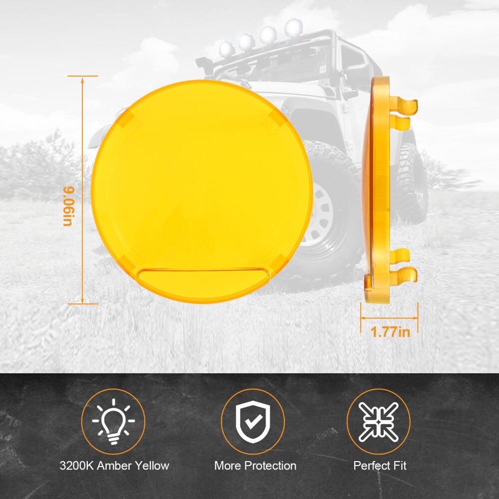 AUXBEAM 360-PRO 720W 9″INCH Round LED Work Light Bar w/Amber Covers For Jeep ATV