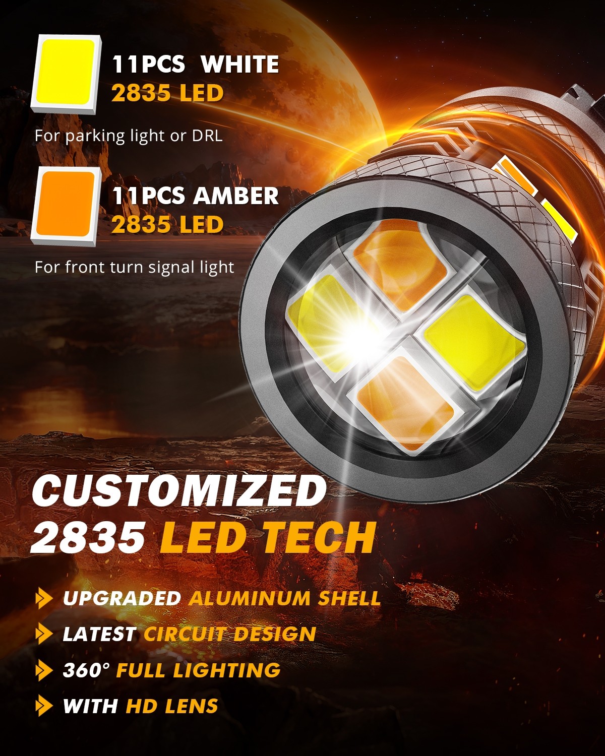 AUXBEAM 3157 Switchback LED Turn Signal Lights Anti Hyper Flash WHITE AMBER 2x