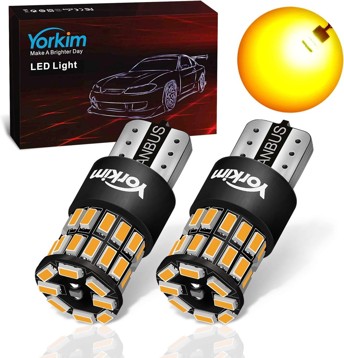High Brightness Amber 194 LED Replacement Bulbs – 2 Pack, 50000 Hours Life