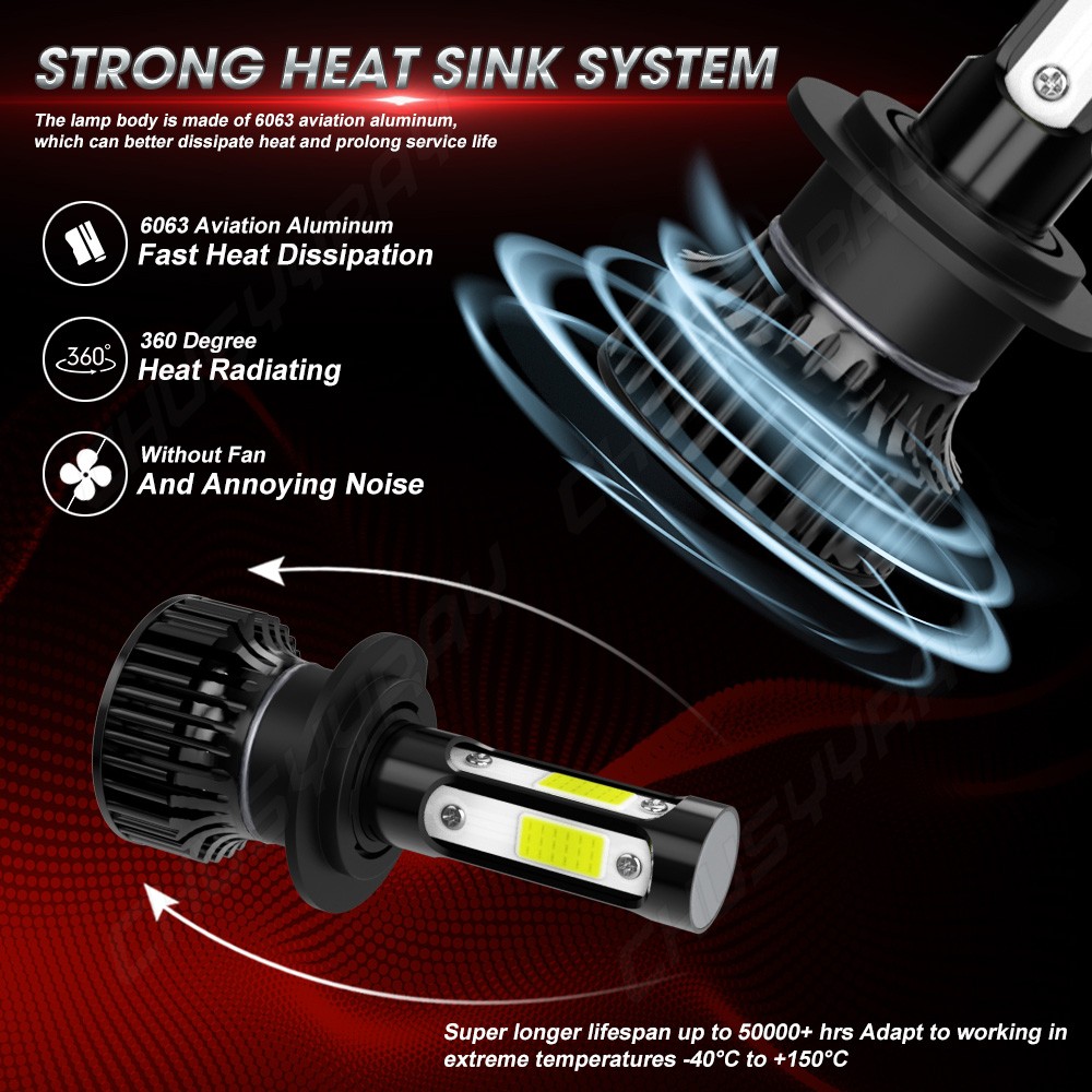 H7+H7+H11 Combo LED Headlight Bulb Hi/Lo Beam Fog Light 10000LM 6000K Lamp