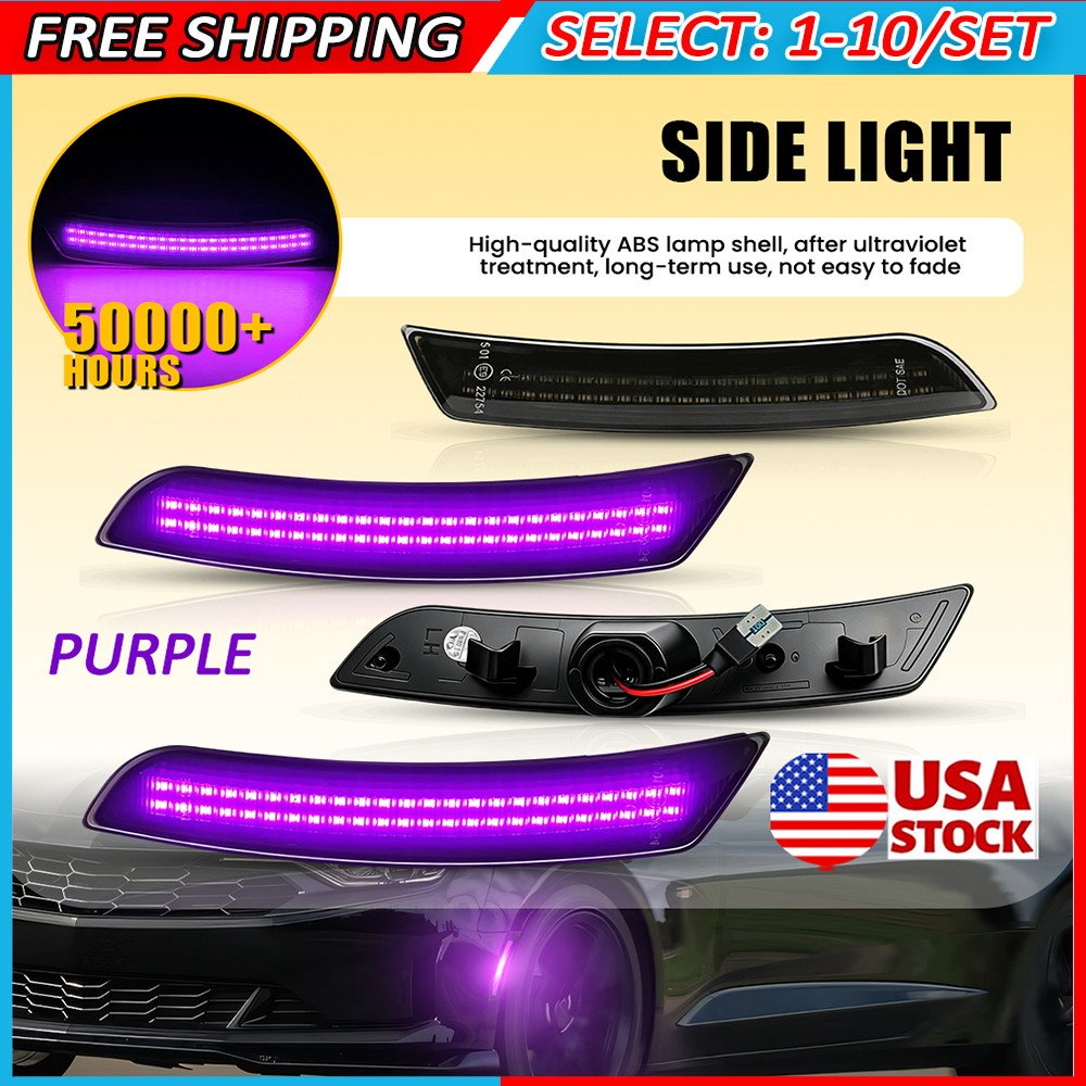 4-40x For Chevy Camaro LED Front Rear Side Marker Lights Smoked Solid Purple 12V