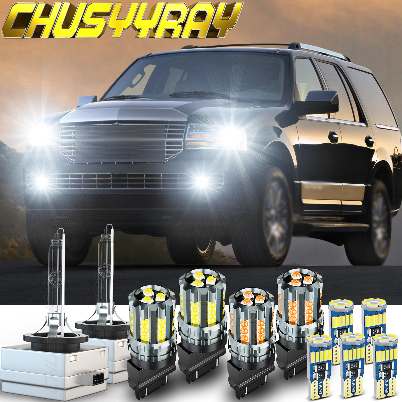6000K Headlight & 3000K Amber Turn Signal Bulbs for Lincoln Navigator 2007-2014