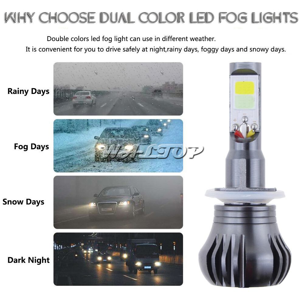880 899 2-Mode LED Fog Light Bulbs Dual Color Still / Flash 6K White + 3K Yellow