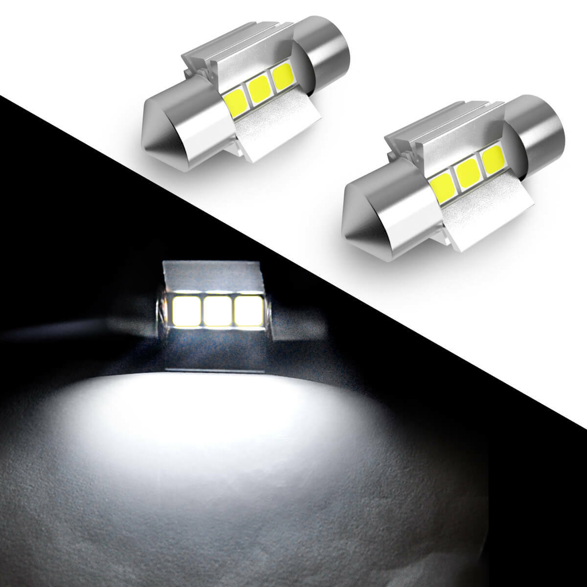 2xWhite 28mm Festoon LED Interior Dome Map License Light Bulb DE3021 DE3022 3528