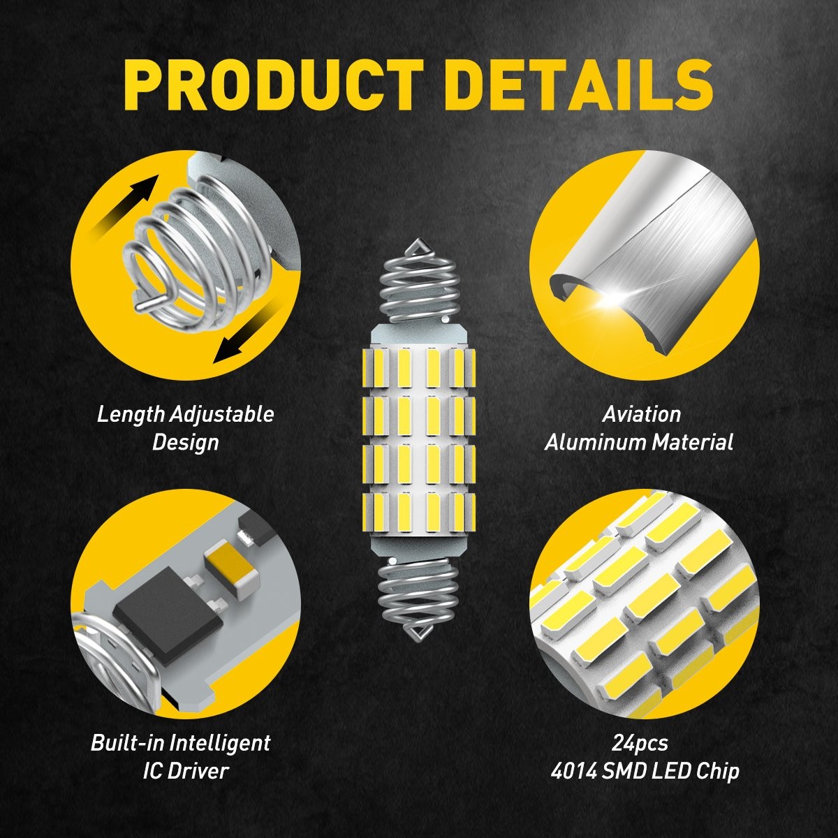 AUXITO 39-42MM 211-2 212-2 578 LED Interior Map Light Bulb 6000K CANBUS White