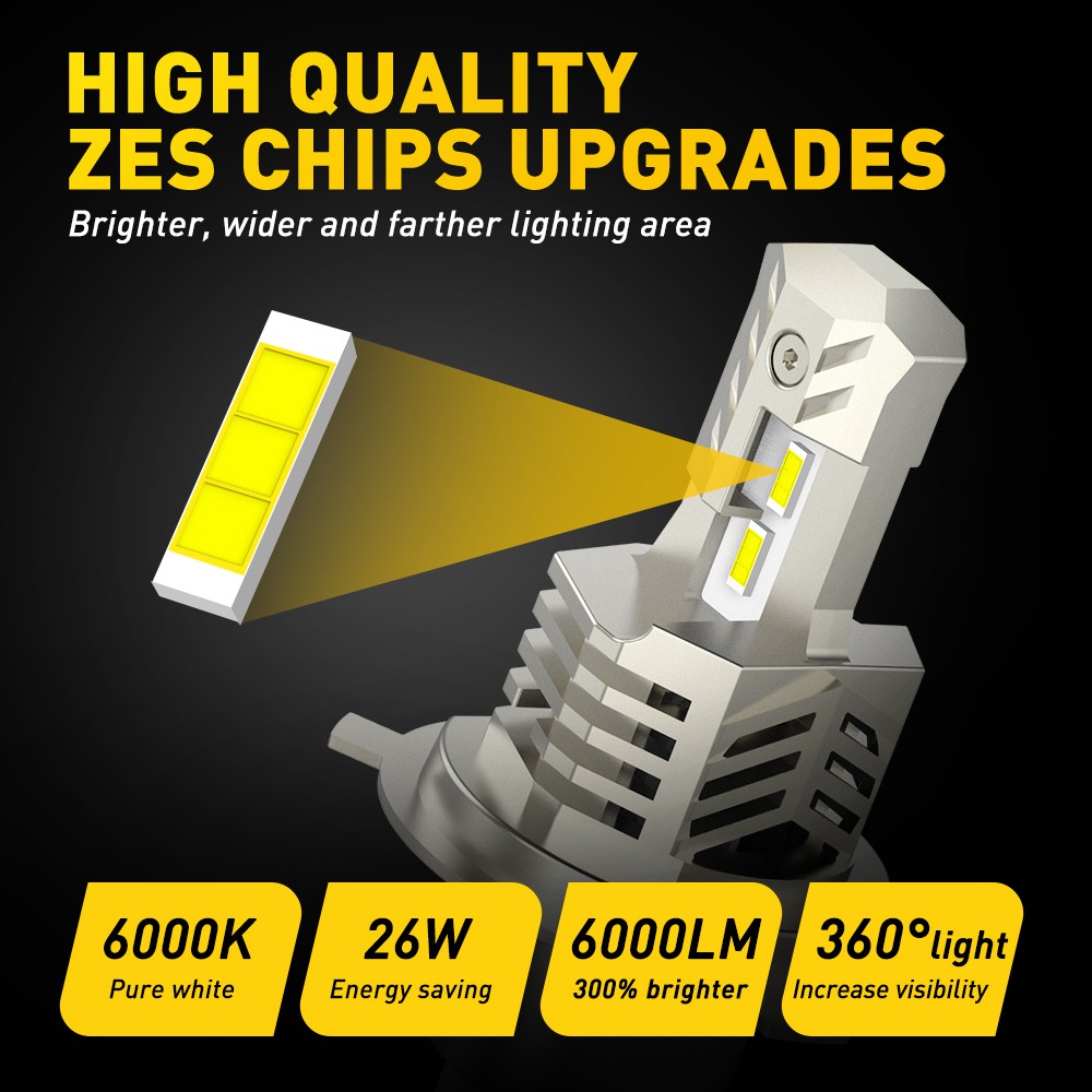 1 Pack H4/9003/HB2 Motorcycle LED Bulbs 300% Brighter 6000K White Canbus Ready
