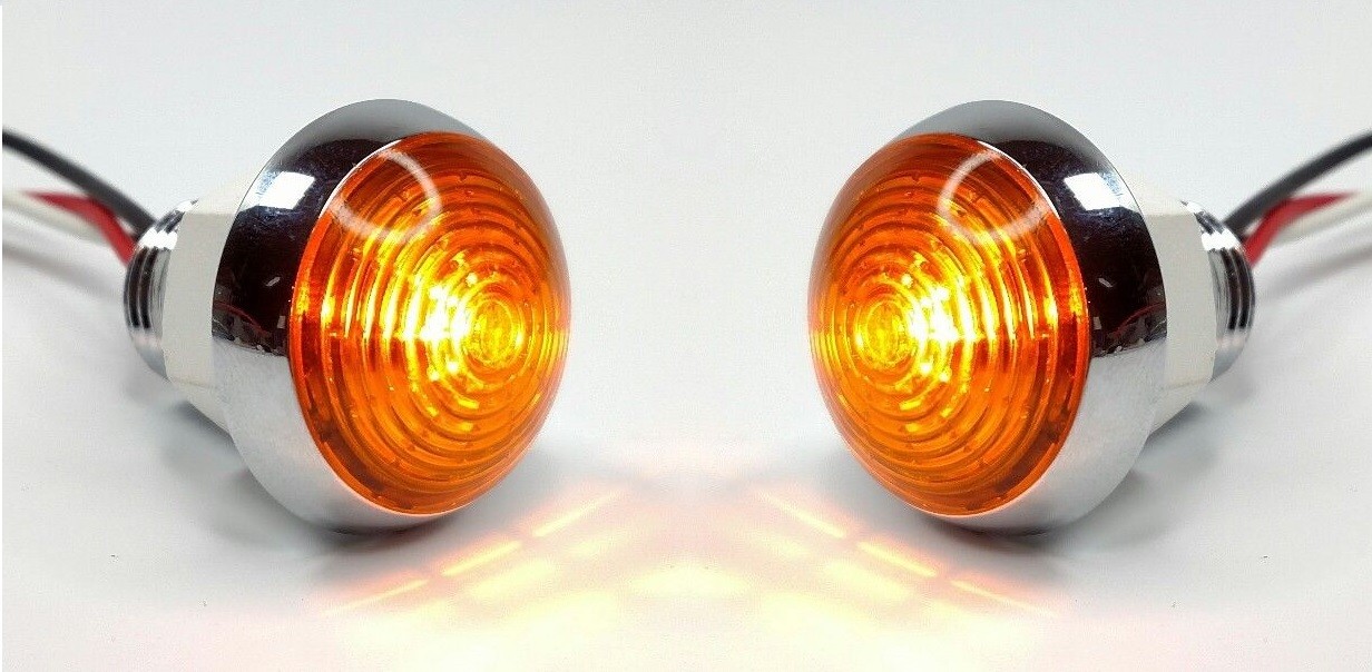 Pair 1-1/4″ Dual Function Amber LED Marker Light VTG/Classic Mini Moon Chrome