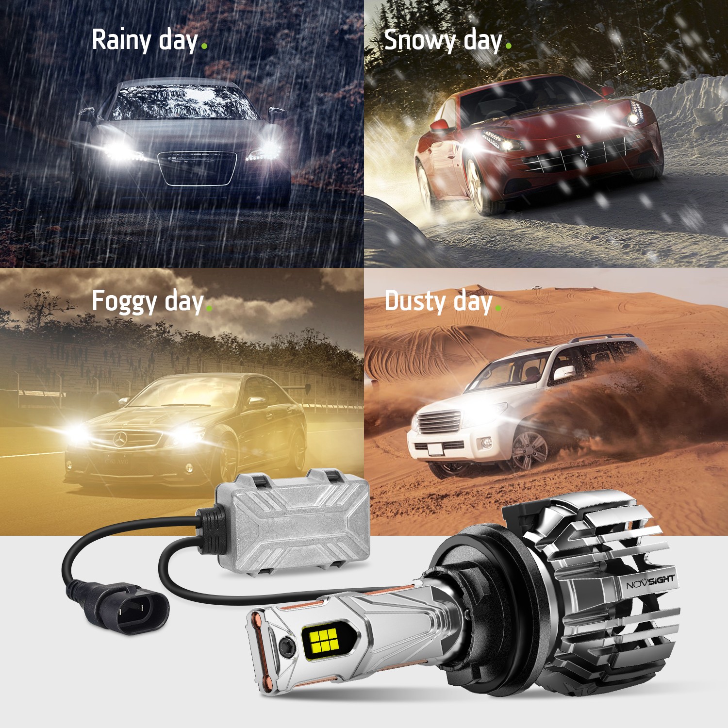 NOVSIGHT H11 LED Headlight Bulbs Low Beam 140W 32000LM Super Bright 6500K White