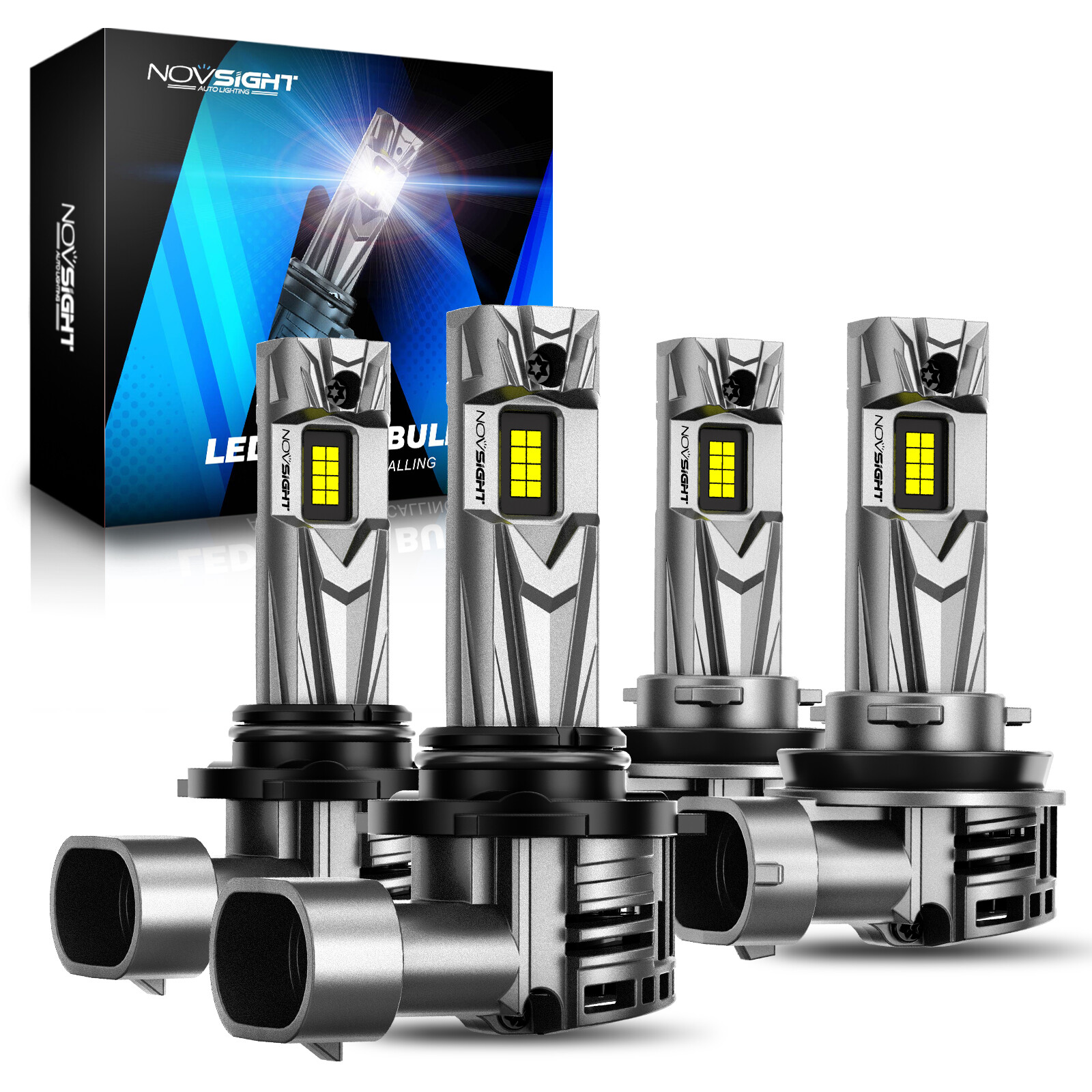 4pc NOVSIGHT 9005 H11 LED Headlight Bright White Bulb 18000LM High Low Beam Lamp