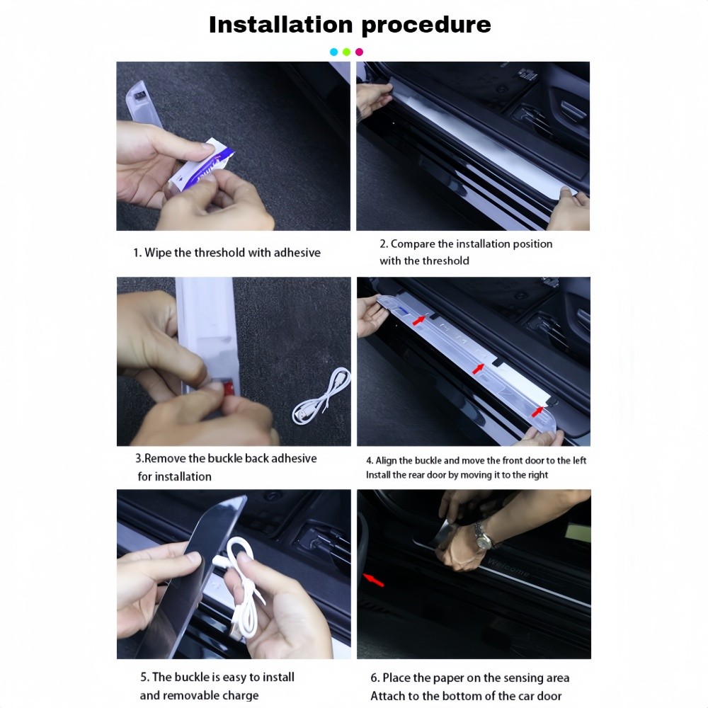 4x Car Door RGB Flowing Pedal Welcome Light USB Rechargeable Wireless Universal