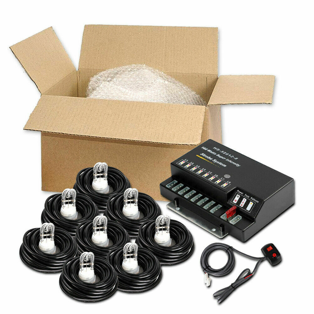 160W 8 HID Bulbs Hide Away Hazard Emergency Warning Strobe Light Headlight WHITE