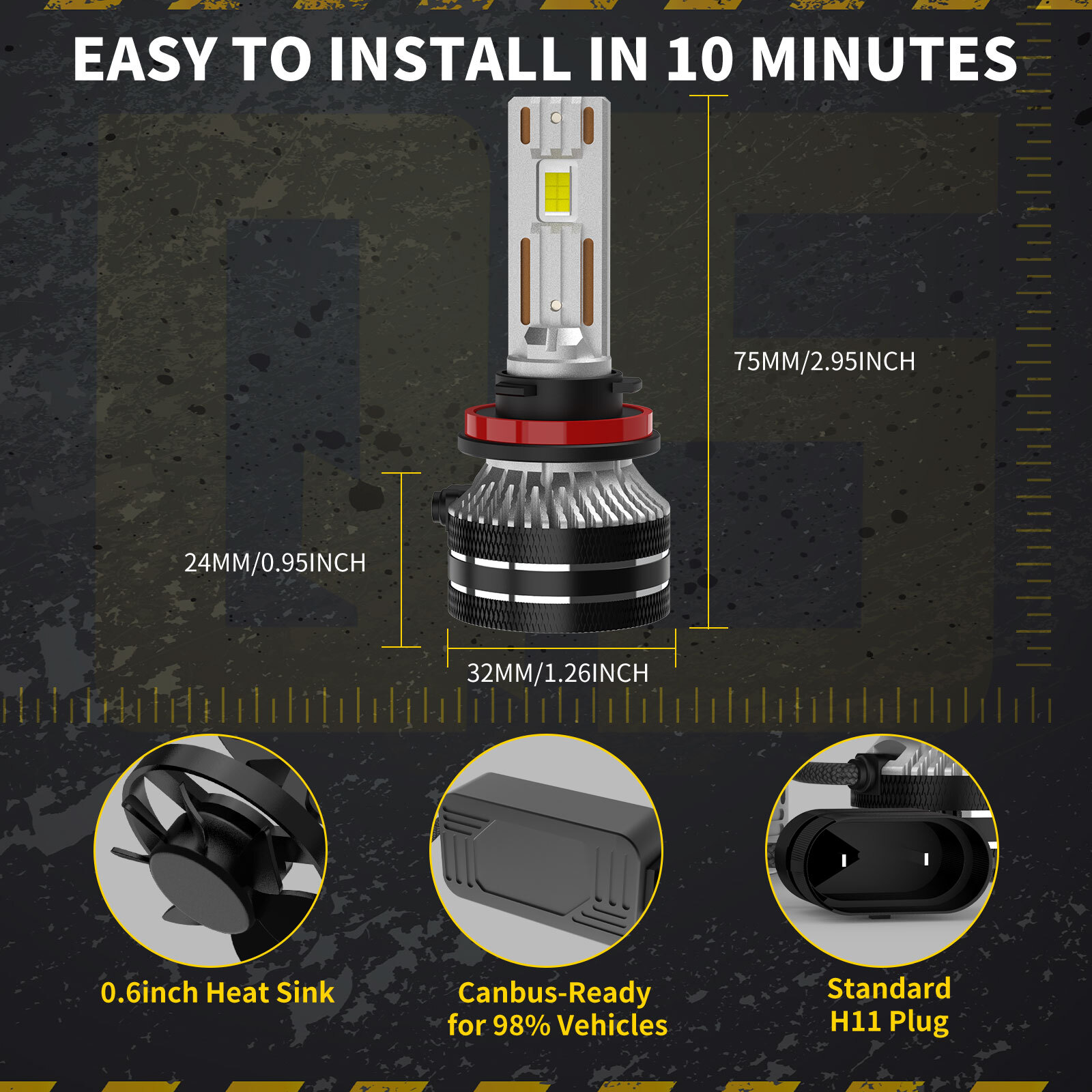 H8 H11 LED Headlight Bulb Conversion Kit High Low Beam White 140W with Ballast