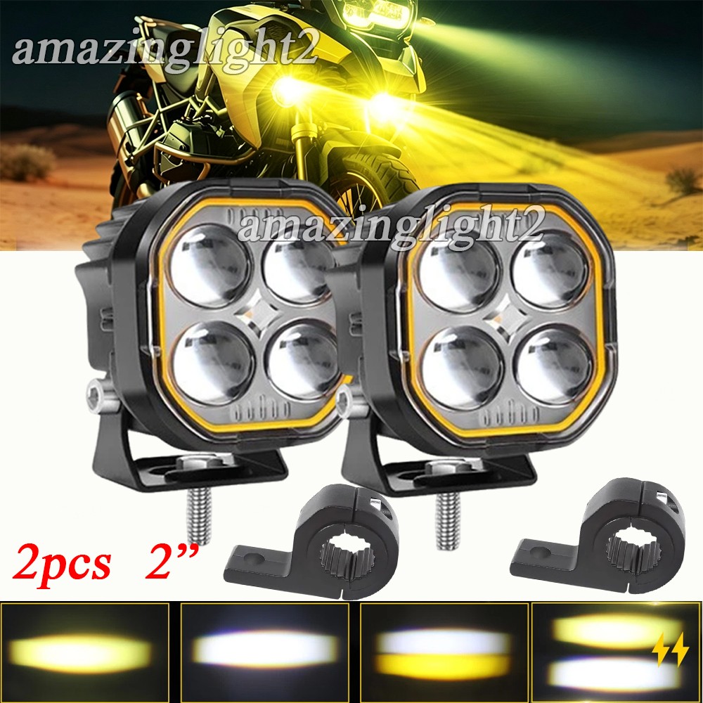 2x LED Motorcycle Spot Lights Headlight Driving Fog Auxiliary Lamp Yellow White