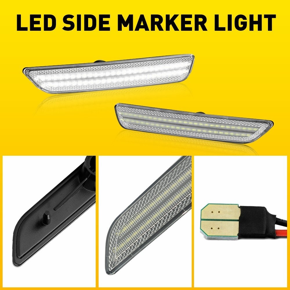 For 2010-14 Ford Mustang LED White Side Marker Light Clear Lens Front Rear 4pcs