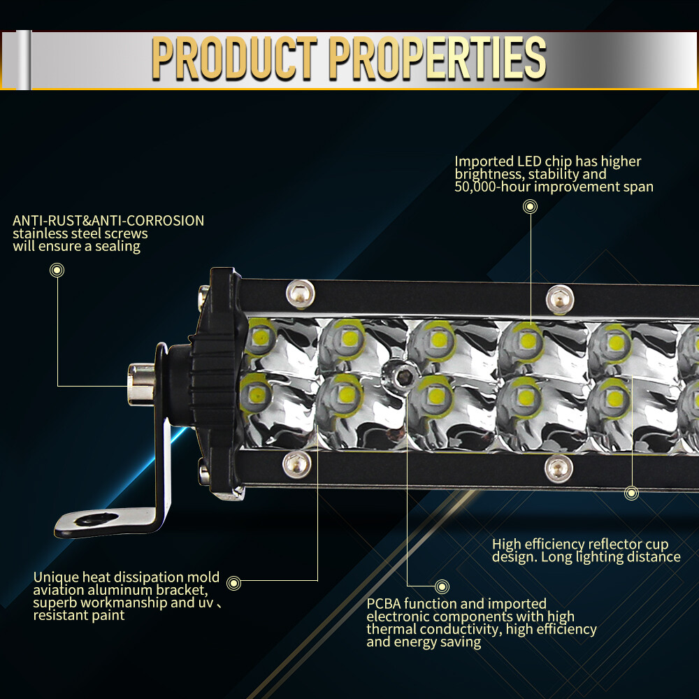7″20″38″50″ Straight Dual Row LED Light Bar Spot Flood Combo UTV ATV Truck Boat
