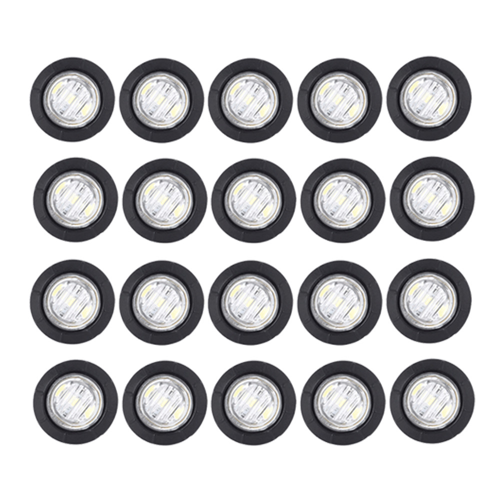 Set Of 20 Xenon White LED Side Marker lights Lamp 12V Truck Trailer Round Bullet
