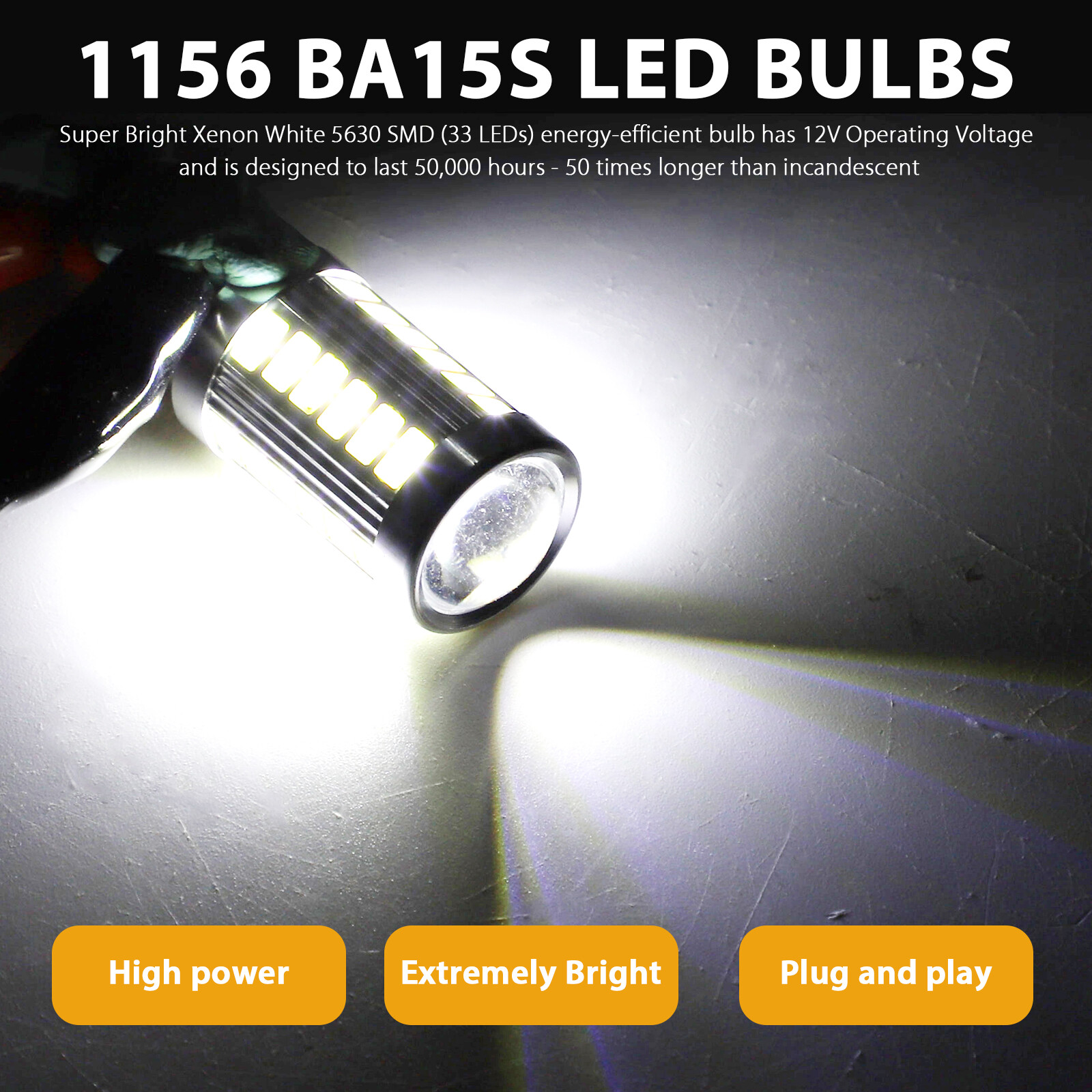 4x 1156 33-SMD LED Tail Brake Stop Backup Reverse Turn Signal Light Bulbs White