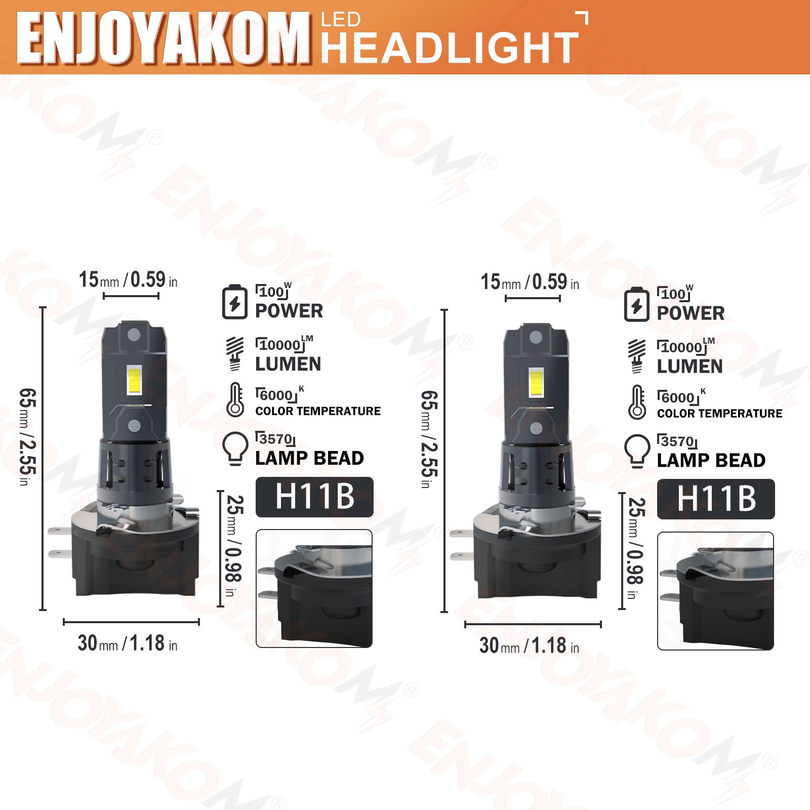 H11B LED Headlight Super Bright Bulbs Kit 6500K Xenon White 330000LM LOW BEAM 2x