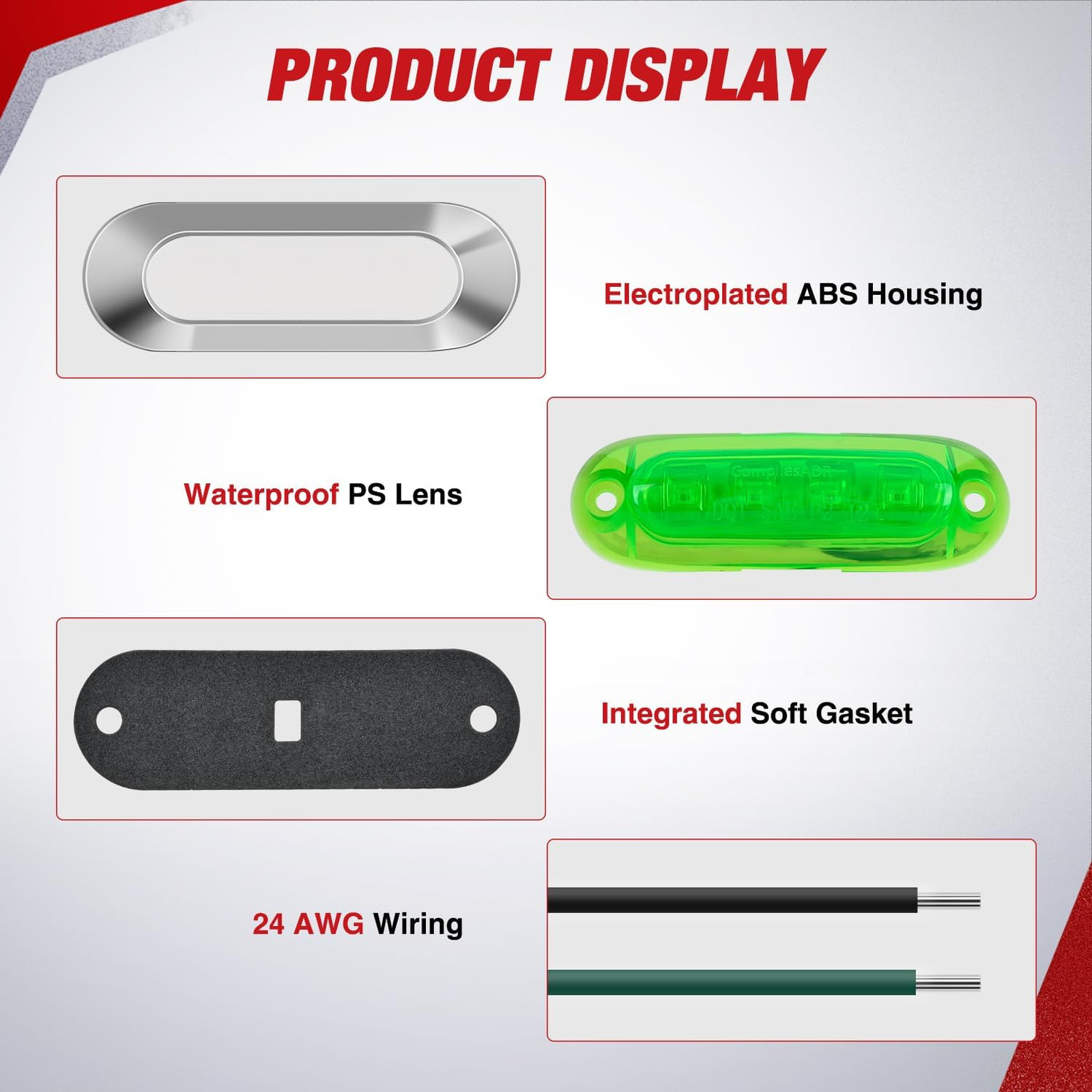 10PCS Green Oval Side Marker Lights 4 LED 3.7 Inch Waterproof DC 12-24V for Car