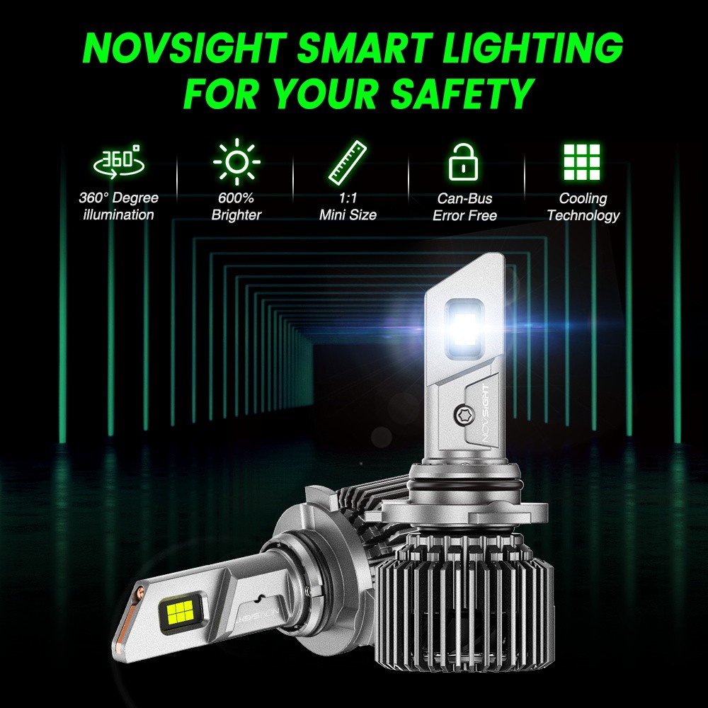 NOVSIGHT 9005+9006 Combo 4 LED Headlight Bulbs 6500K 44000LM High/Low Beam Lamp