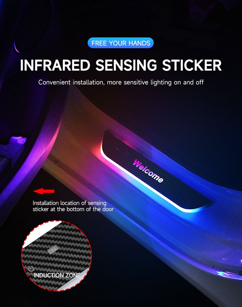 4xUniversal LED RGB Flowing Pedal Light Door Sill Pathway Welcome Scuff Light