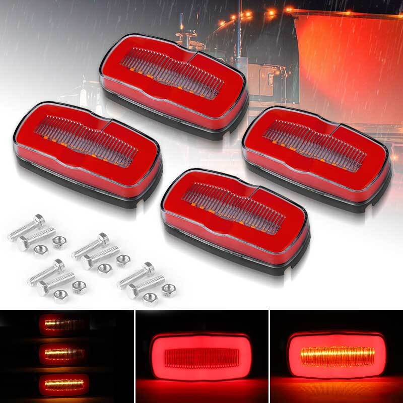 4PC 4″ Red Amber Flowing LED Side Marker Light Tail Turn Signal Clearance Truck