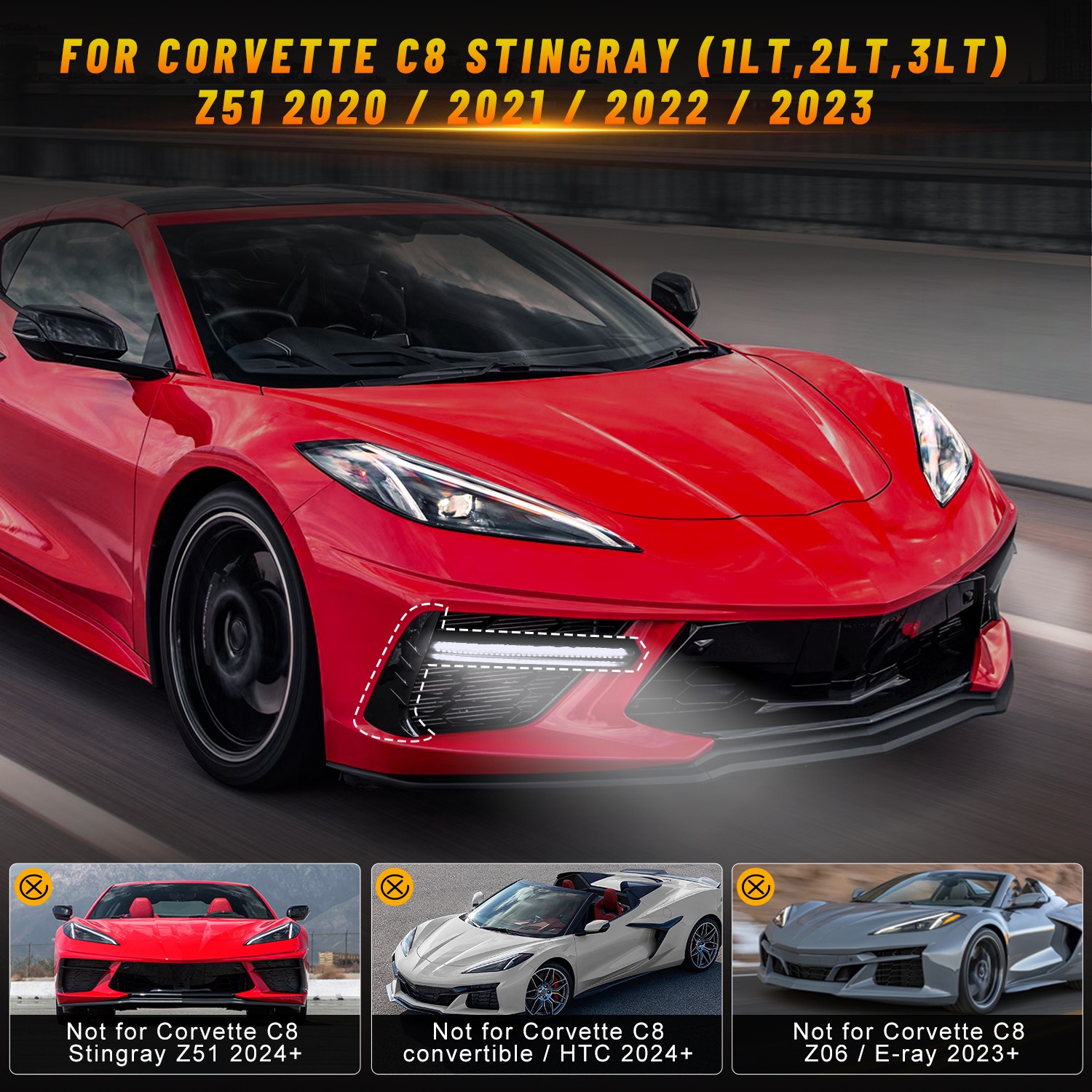 For Corvette C8 Z51 2023 Front Grille Turn Signal Light LED Driving Lights DRL