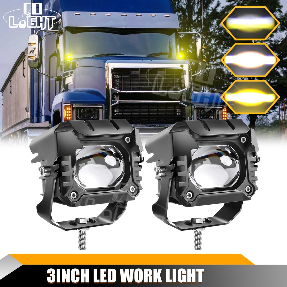 Pair 3″ LED Driving Light Spot Pods Fog Lamps For Peterbilt Mack Semi Truck