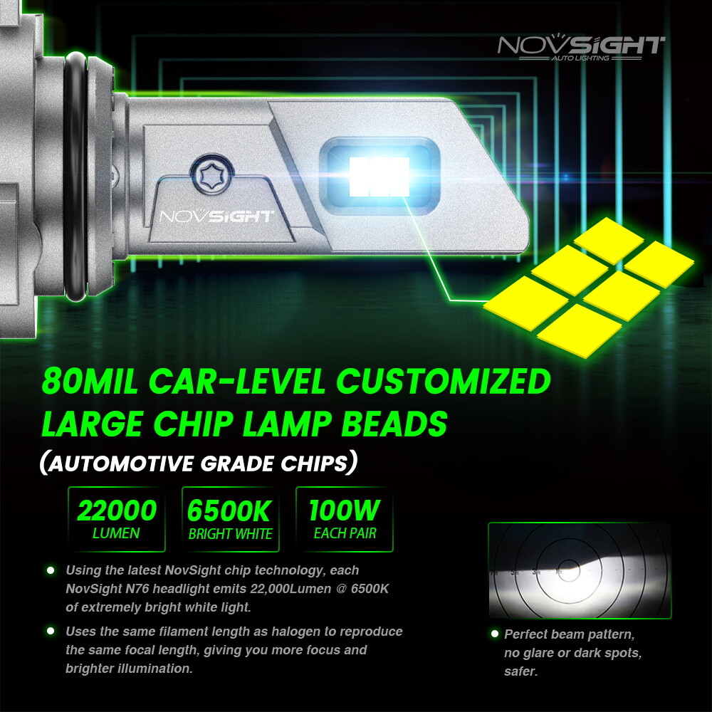 NOVSIGHT Pair 9012 HIR2 LED Headlight Bulbs Kit High Low Beam Super Bright White