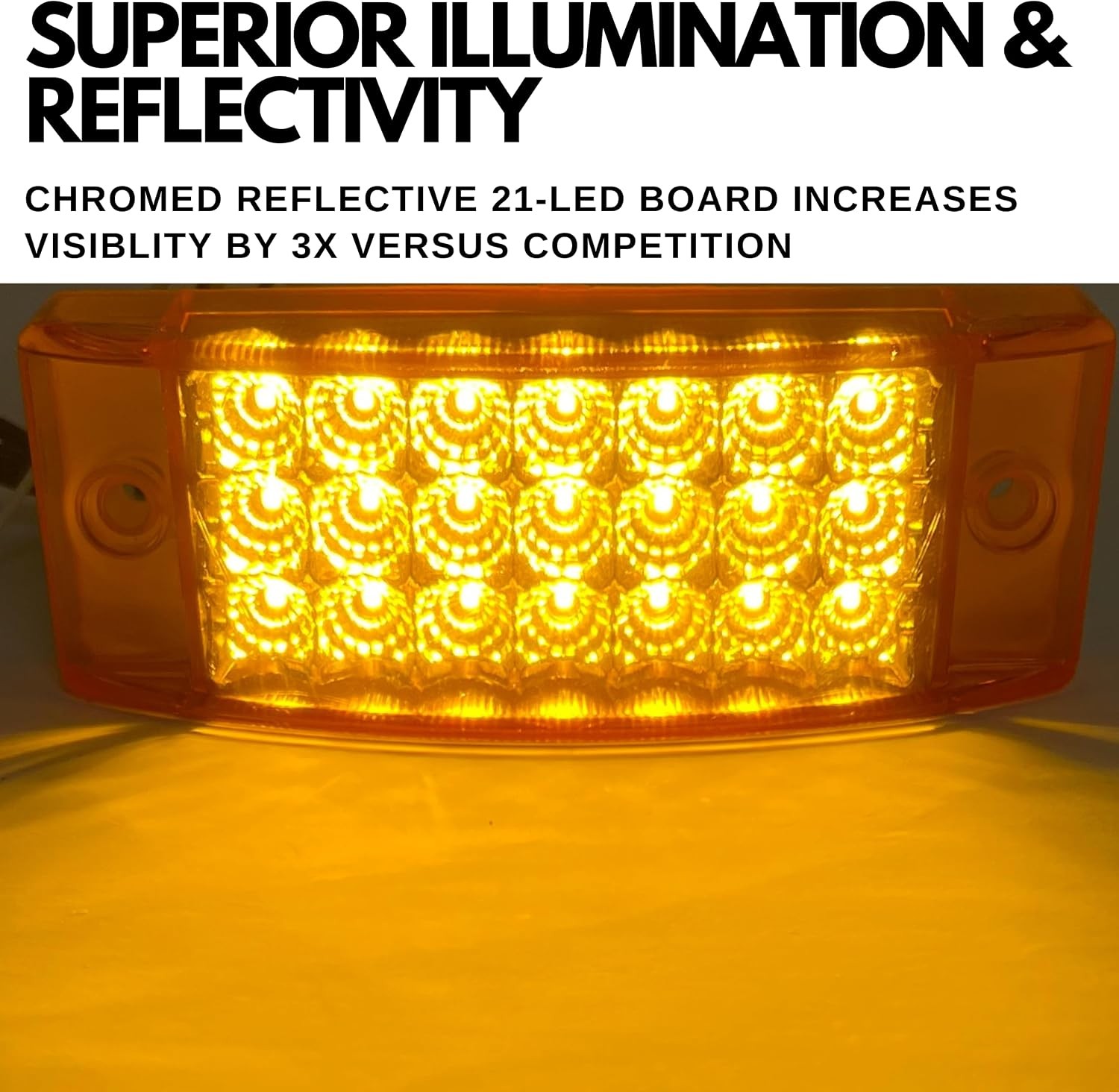 10- Amber 21 LED Side Marker Clearance Light Rectangle 12V Truck Trailer Camper
