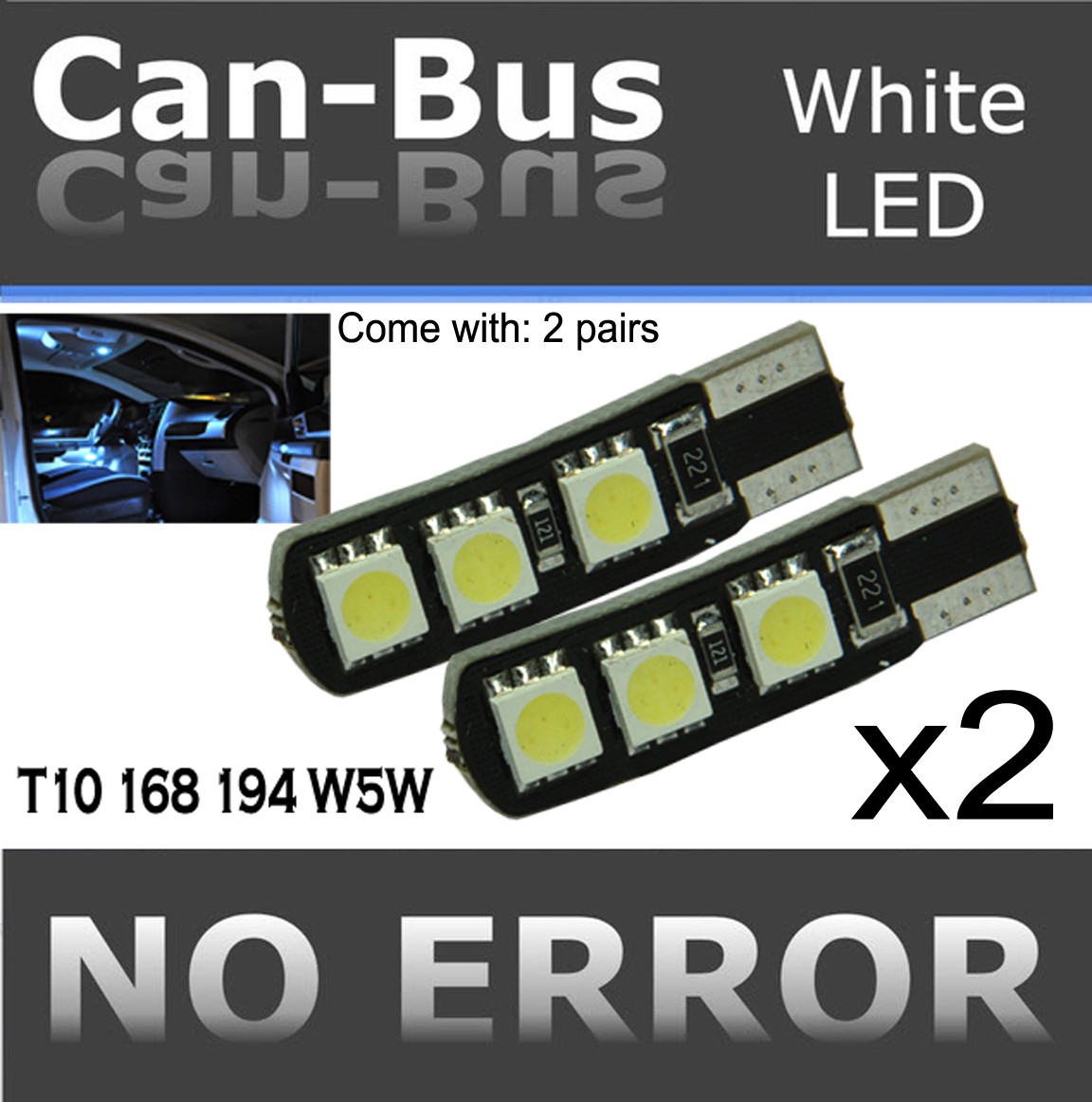 4pc T10 Canbus Samsung 6 LED Chip White Plugin Front Side Marker Light Bulb J366