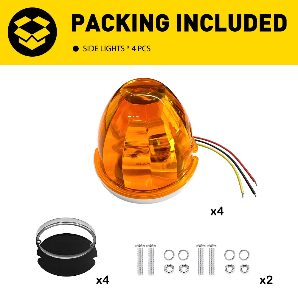 4PC Amber Flash Dual Function Steady & Strobe Watermelon LED Side Marker Light