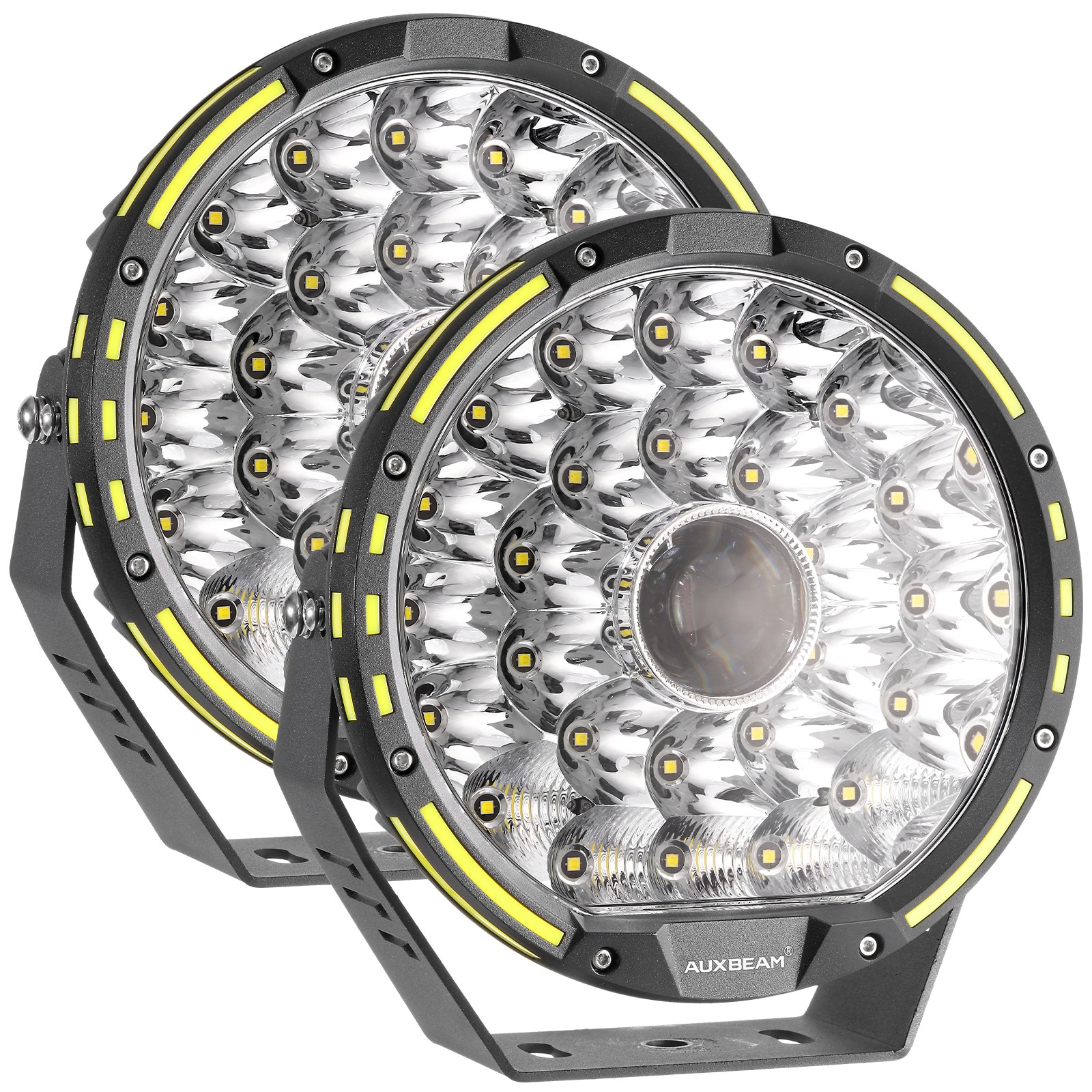 AUXBEAM 9″INCH 360-PRO 720W Round LED Work Lights Offroad Work Fog w/Amber Cover