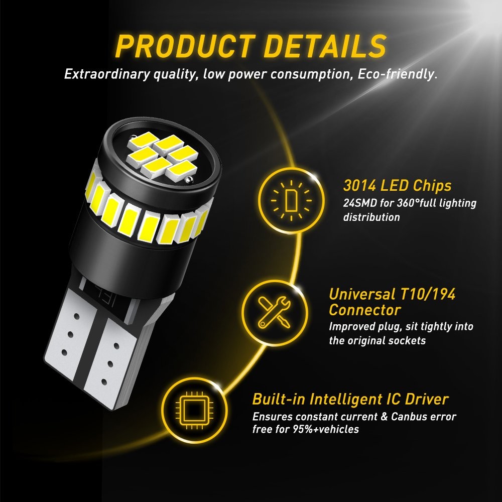 CANBUS T10 Car Bulbs Led Error Free COB SMD Xenon White W5w 501 Side Light 2/10x