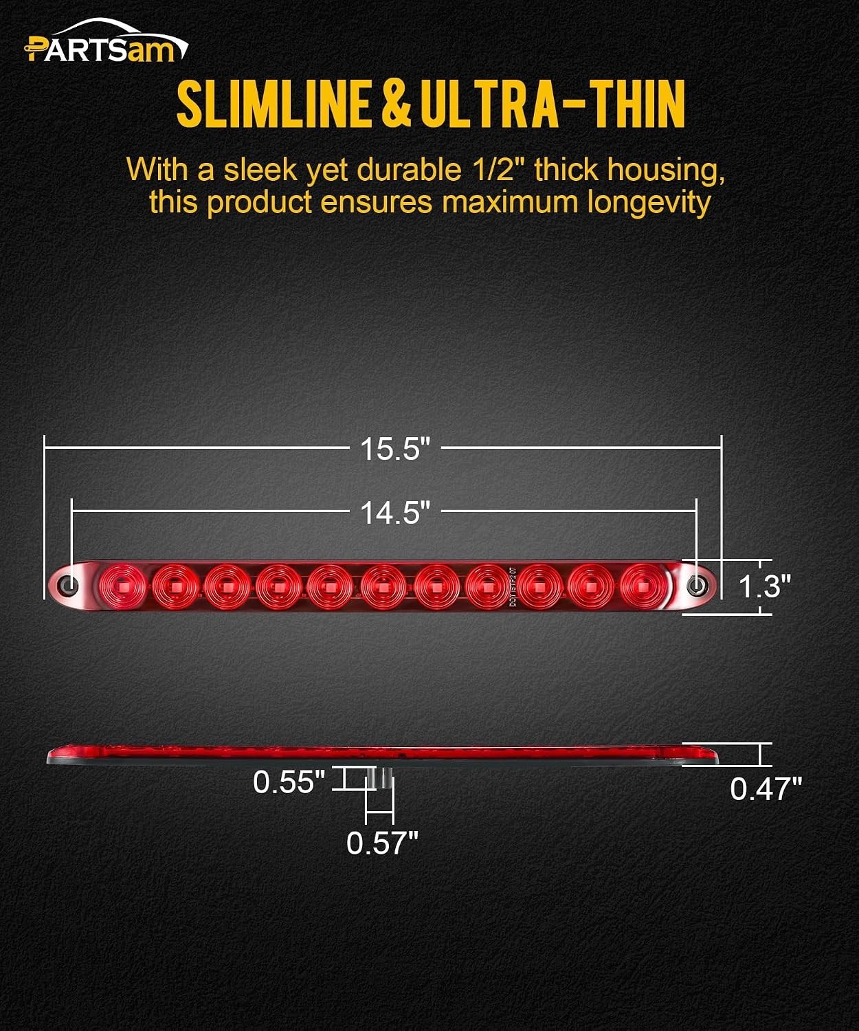 2PCS Red 15″ 11 LED Trailer Light Bar Sealed Stop Turn Tail Park Third 3rd Br…