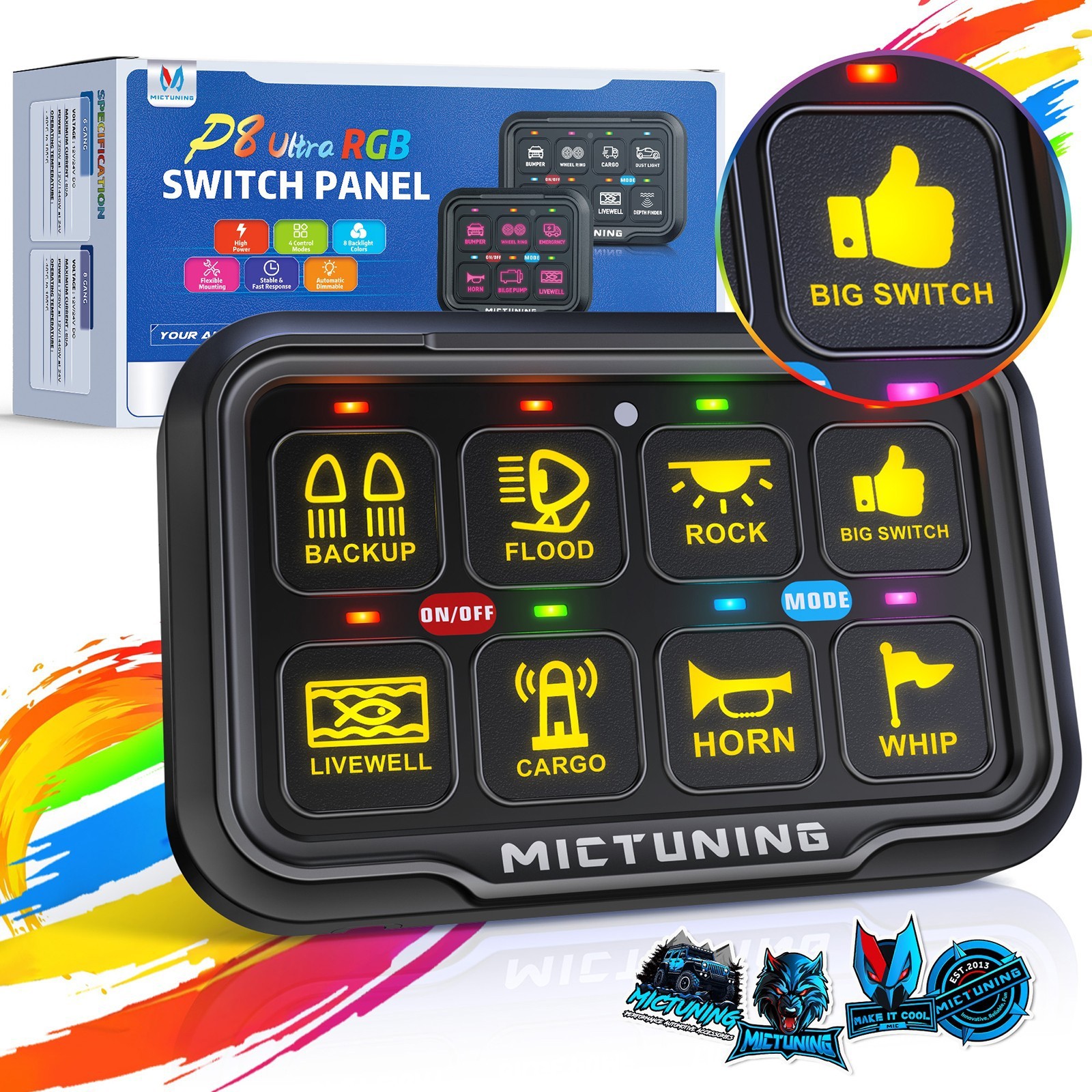 6/8 Gang Switch Panel On-Off LED Light Bar Circuit Control Relay System 12/24V