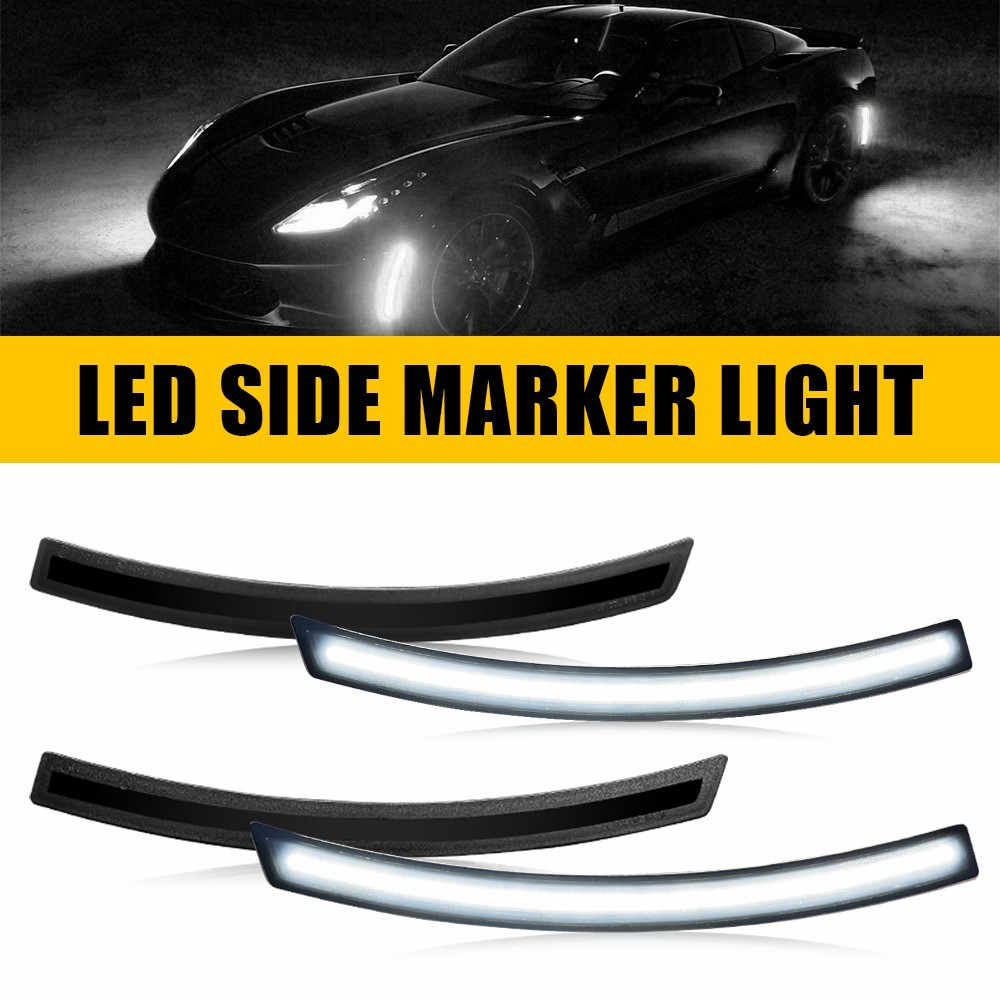 LED White Side Marker Light 2014-2019 Fit Chevrolet Corvette C7 Front+Rear 2Pair
