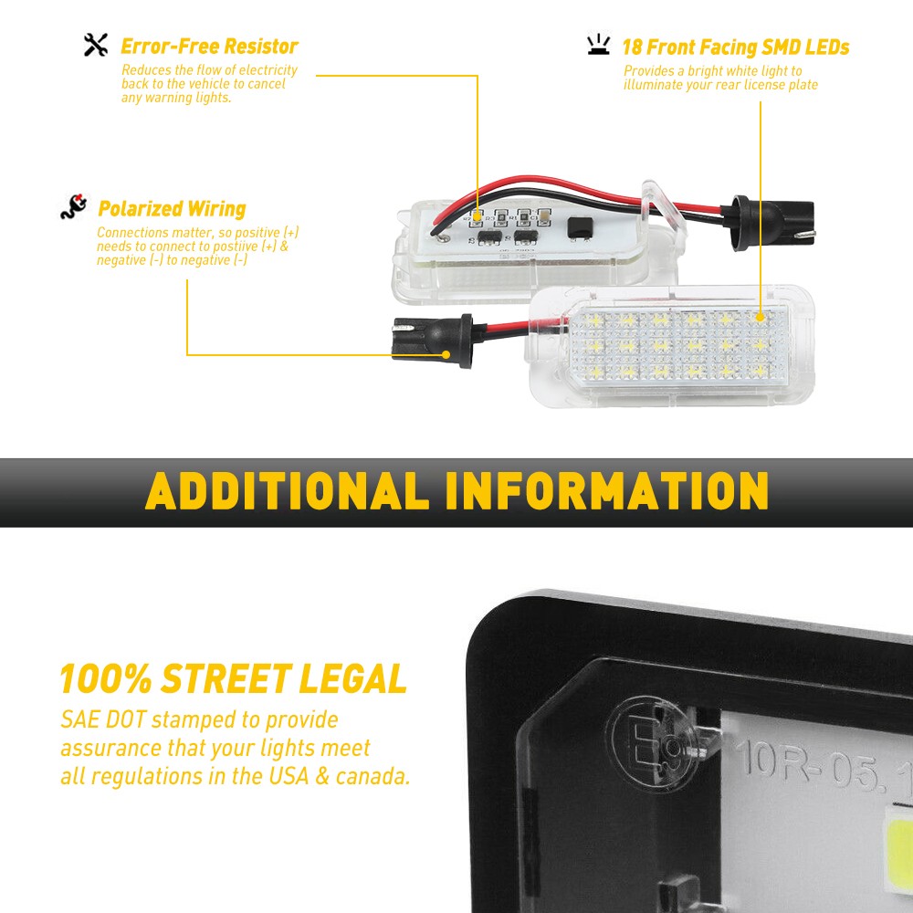 2x LED License Plate Light 6000K White For 2013-19 Ford Escape Explorer Fiesta V