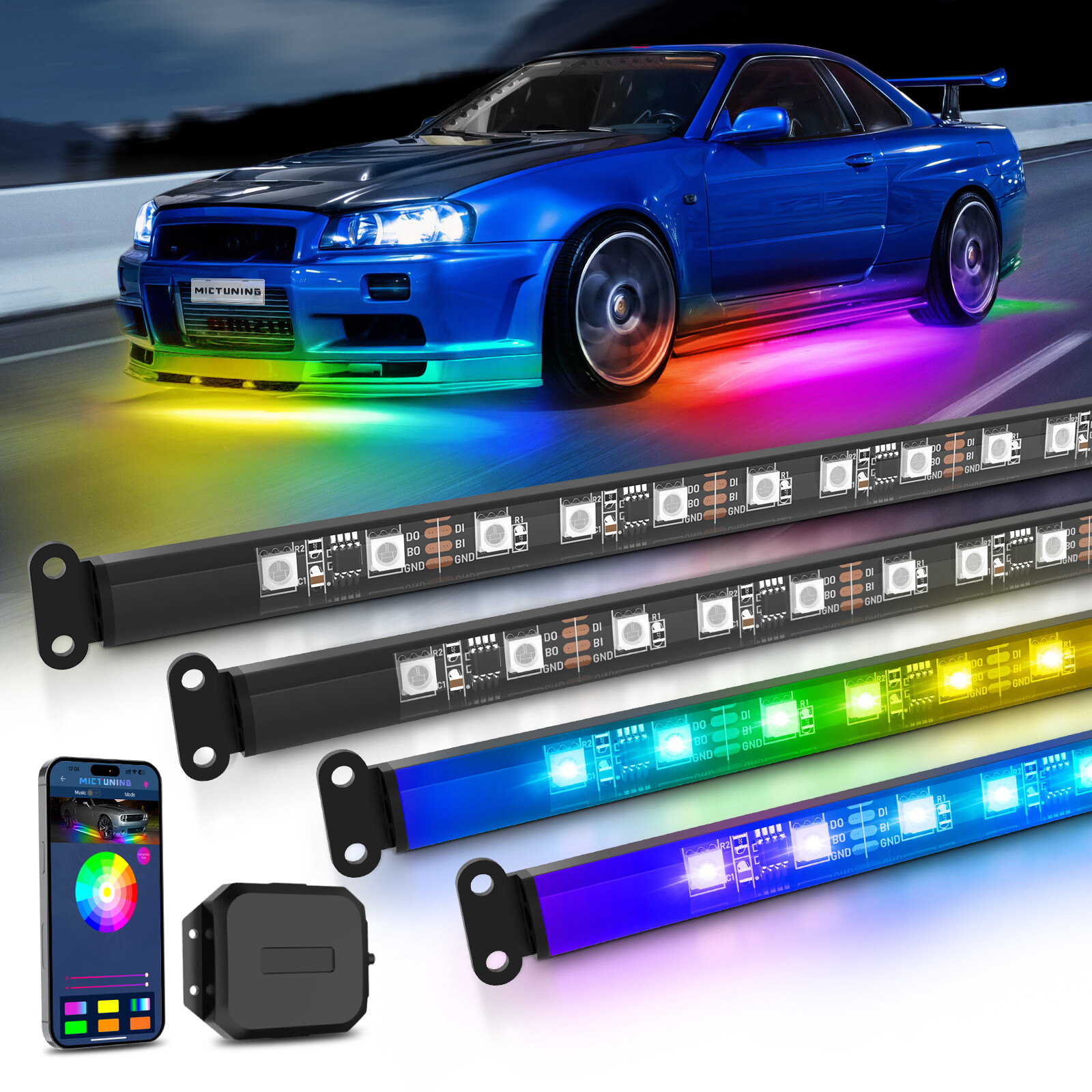 N3 Dream Color RGB Car Light Strips, Underglow Underbody Neon Chasing Light IP67