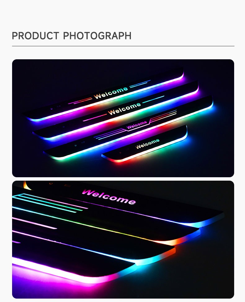 4xUniversal LED RGB Flowing Pedal Light Door Sill Pathway Welcome Scuff Light