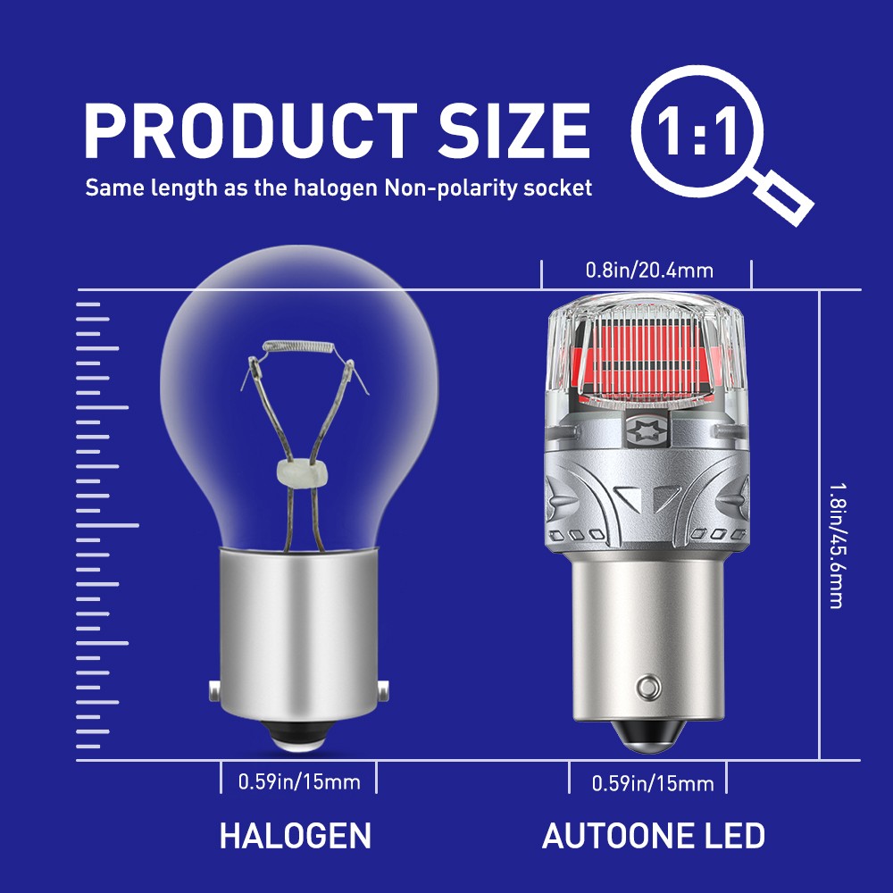2PCS 1156 LED Red Tail Brake Stop Parking Light Bulbs Anti Hyper Flash 1:1 Size