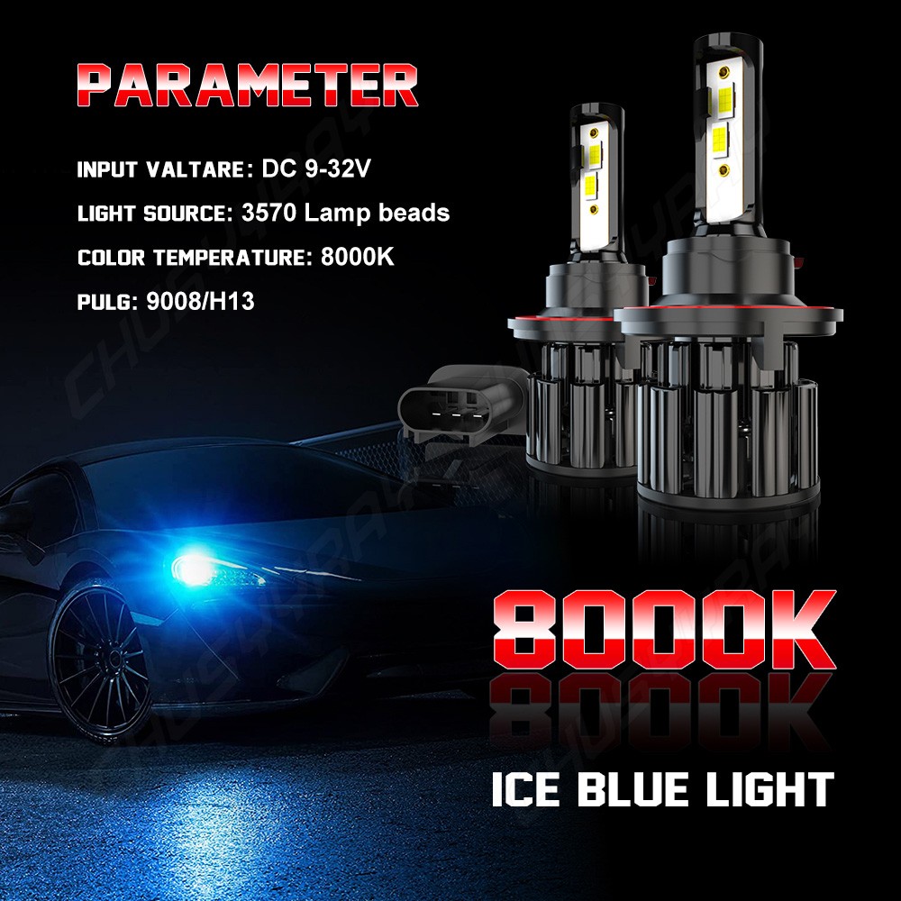2PCS H13 LED Headlight Bulbs Kit 100W 80000LM High & Low Beam Super Bright BLUE