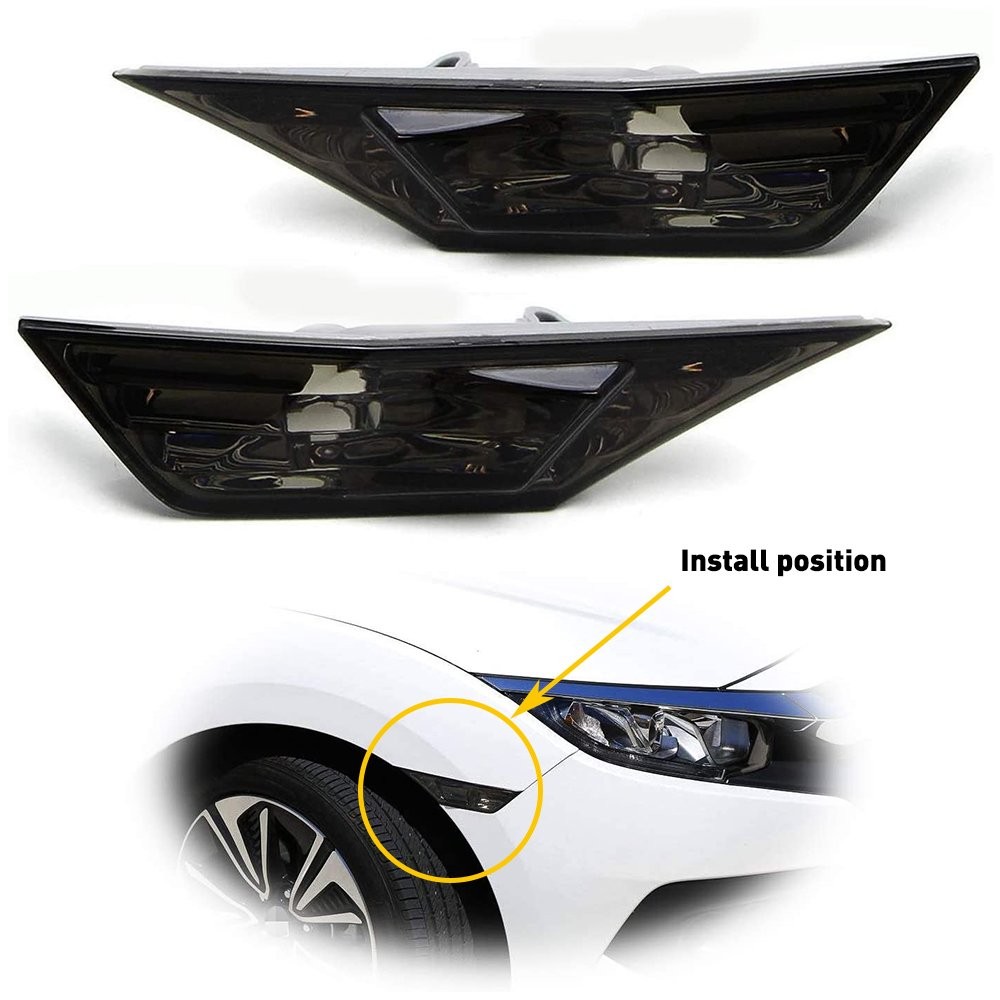 For 2016-2021 Honda Civic LED Side Bumper Marker Light Front Left + Right Smoked
